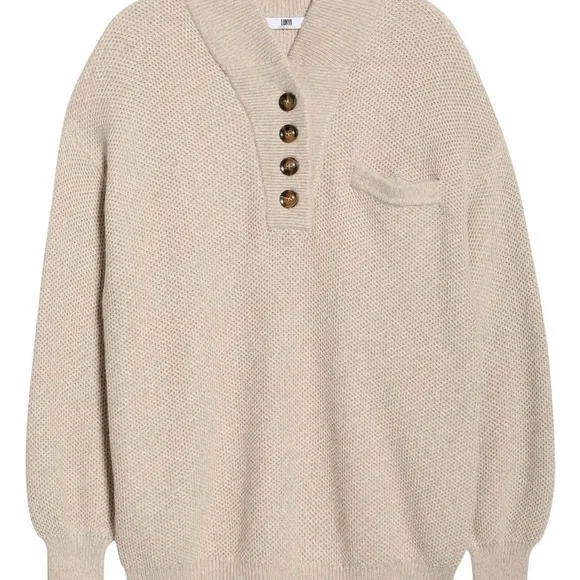 Lunya Cottonsilk Pocket Henley Sweater in Oat Marl - Picture 2 of 5